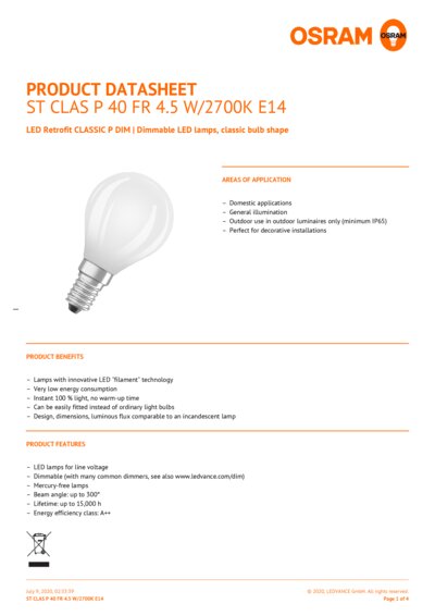 Osram led superstar classic online p 40 dimmable e27