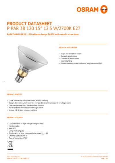 Osram parathom e27 par38 12.5 w on sale