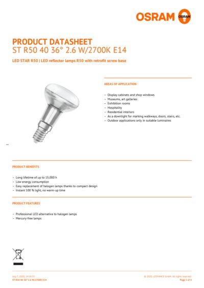 Osram led star r50 deals 40 36 e14