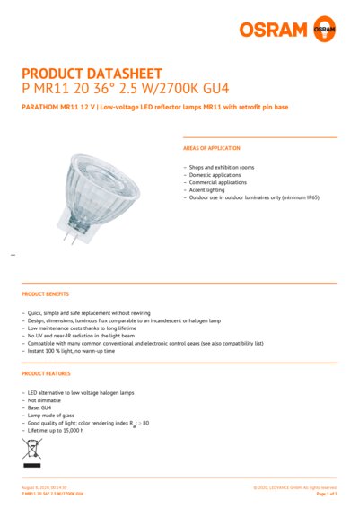 PARATHOM MR11 12 V
