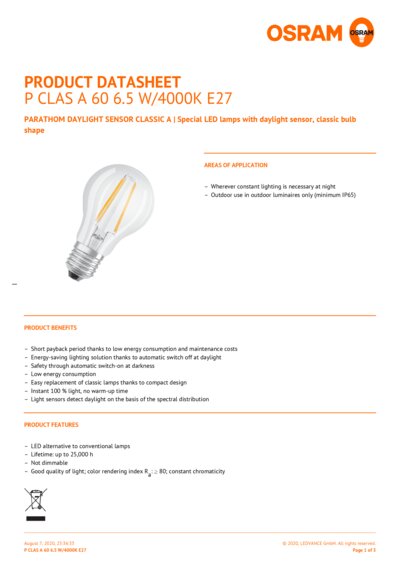 Osram parathom shop daylight sensor