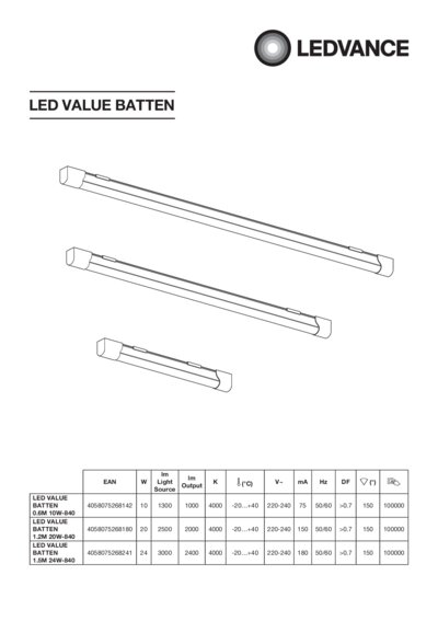 Ledvance LED-Lichtleiste Value Batten (L x B x H: 120 x 2,9 x 4,4