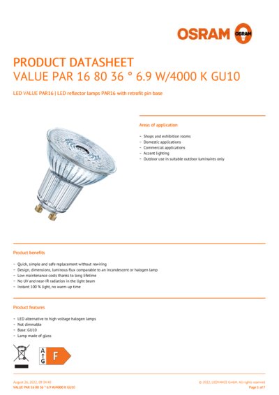 Osram 6.9 w gu10 on sale