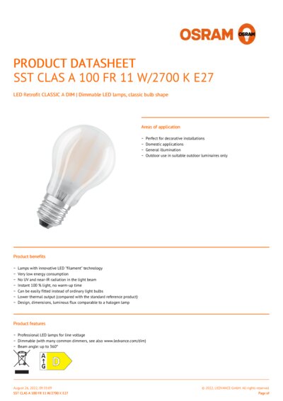 Osram led superstar classic a 60 dimmable e27 on sale
