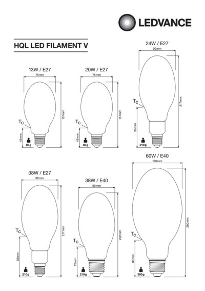 Ledvance LED ampoule HQL LED FIL V E40 60W 8100lm - 827 Blanc Très Chaud