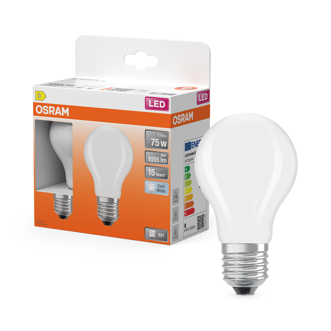 LED Star Classic A 75 Filament 7.5W 840 Frosted E27 Combo Shot = Product Beauty Shot + Packaging Image