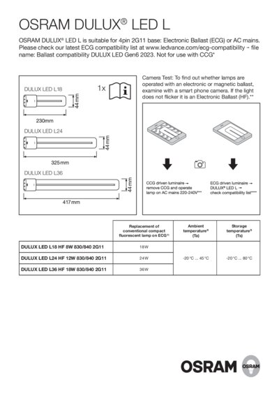 OSRAM DULUX LED D/E HF & AC MAINS