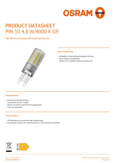 Osram parathom led pin g9 4.8 w cheap