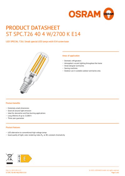 OSRAM LED Lampe T-Form Parathom Special T26 E14 2,8W 250lm tageslicht