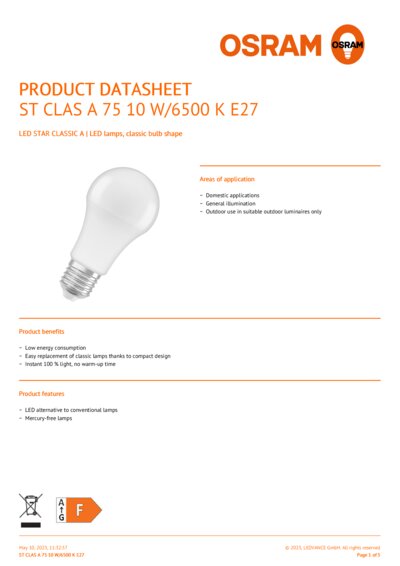 Osram led star store classic a 150