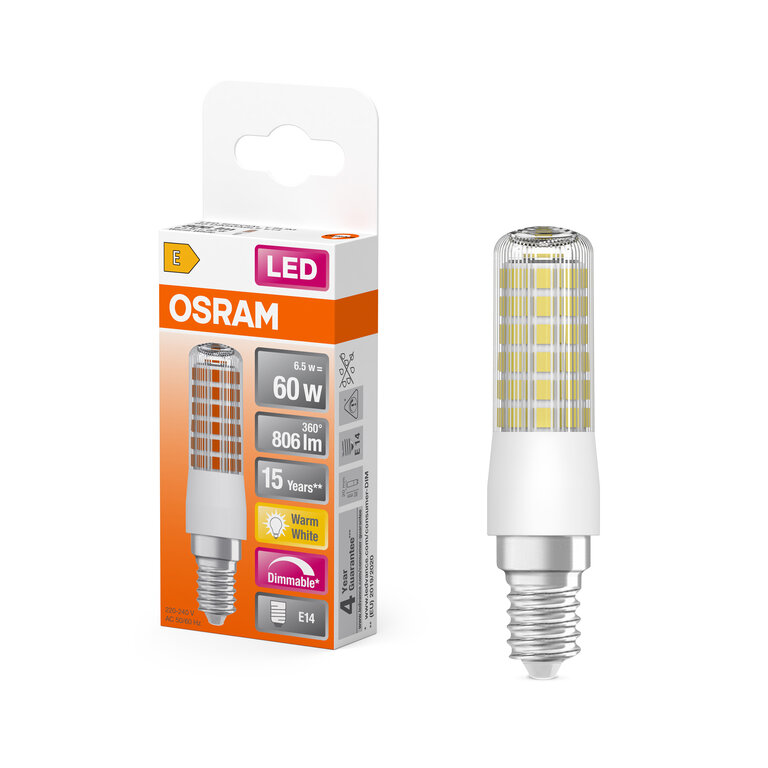 Osram Special T Slim LED E27 Clear 7.3W 806lm - 827 Extra Warm White, Dimmable - Replaces 60W