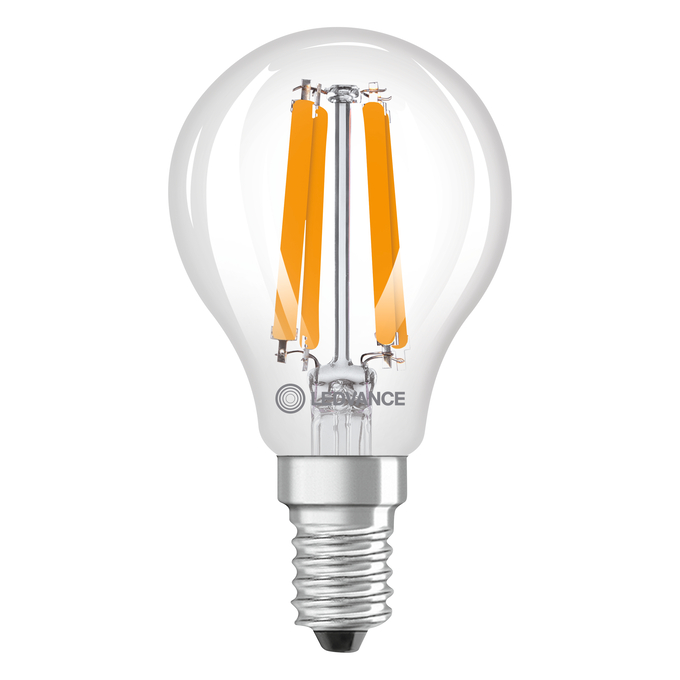 LED Classic P 60 Filament Energy efficiency class A S 3.8W 827 Clear E14 white, upright, LEDVANCE logo