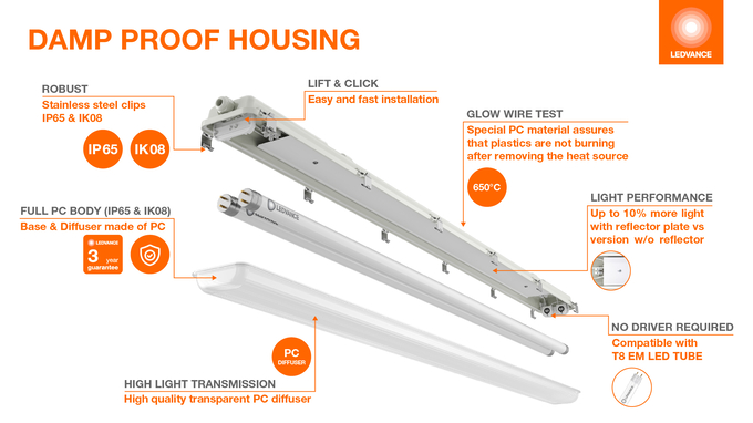 DP HOUSING 1200 E 2XLAMP MT IP65 white, profile
