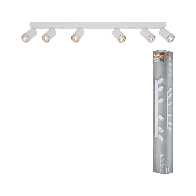 LED SPOT PULSE WHITE 6XGU10 Kombinált felvétel = Szép kép a termékről + kép a csomagolásról