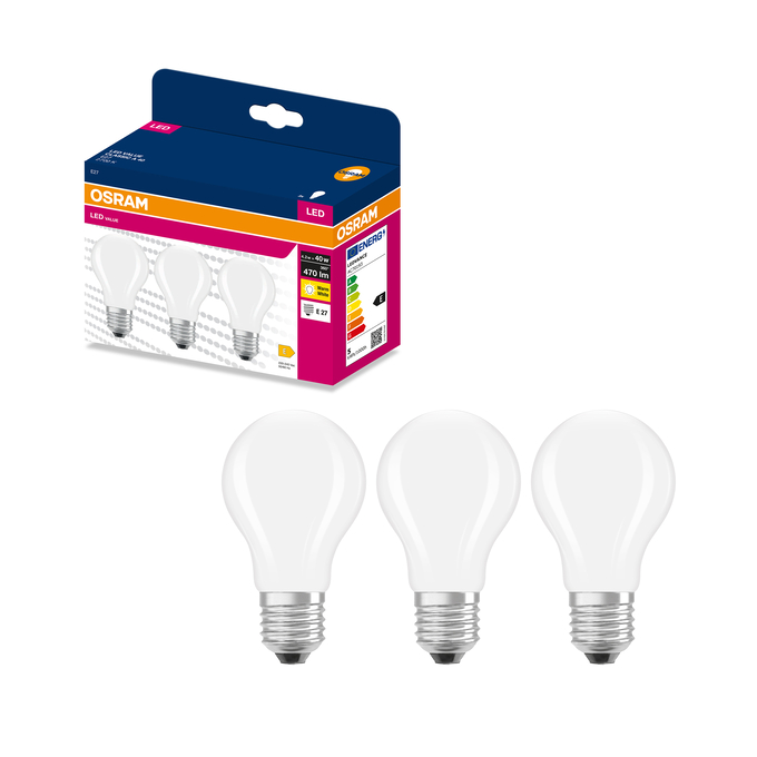 LED Classic A 40 Filament  4.2W 2700K Frosted E27 Fotografie combinată = Fotografiede prezentare + Imagine cu ambalaj