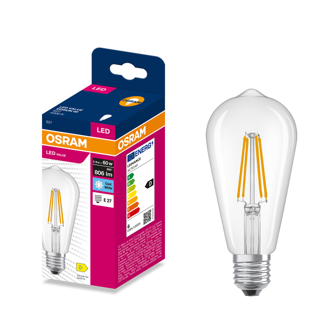 LED Edison 60 Filament 5.9W 4000K Clear E27 