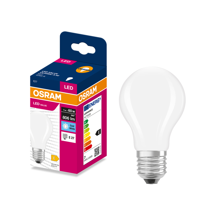 LED Classic A 60 Filament  7W 4000K Frosted E27 Fotografie combinată = Fotografiede prezentare + Imagine cu ambalaj