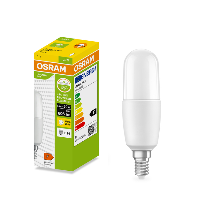 LED Recycled Plastic STICK 60 8.5W/2700K E14 