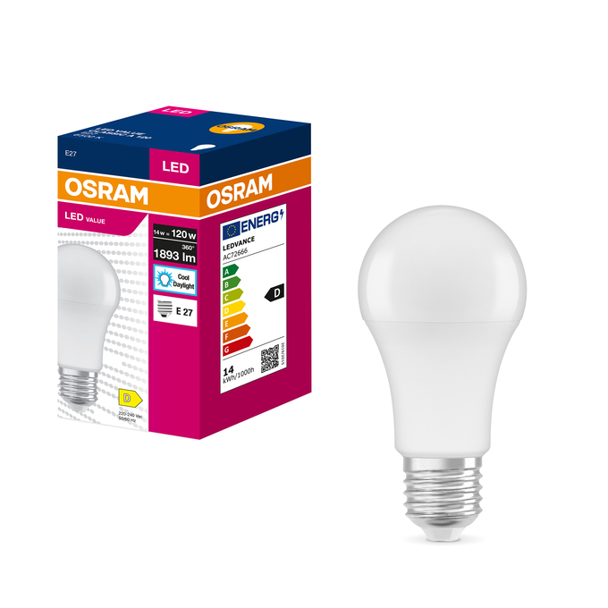 LED VALUE CLAS A 120  14W/6500K E27 Συνδυαστική βολή = Προϊόν Beauty Shot + Εικόνα συσκευασίας