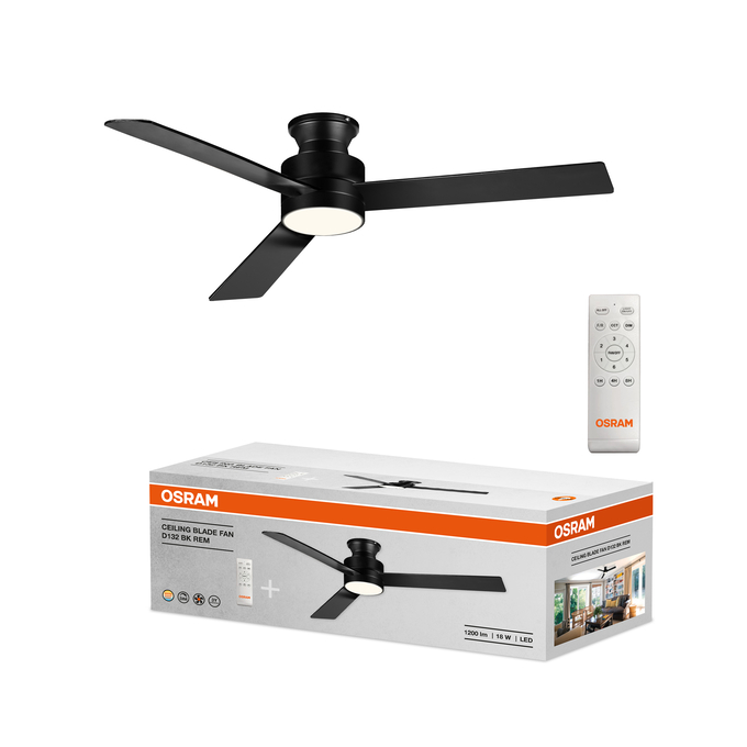 CEILING BLADE FAN D132 BK Fotografie combinată = Fotografiede prezentare + Imagine cu ambalaj