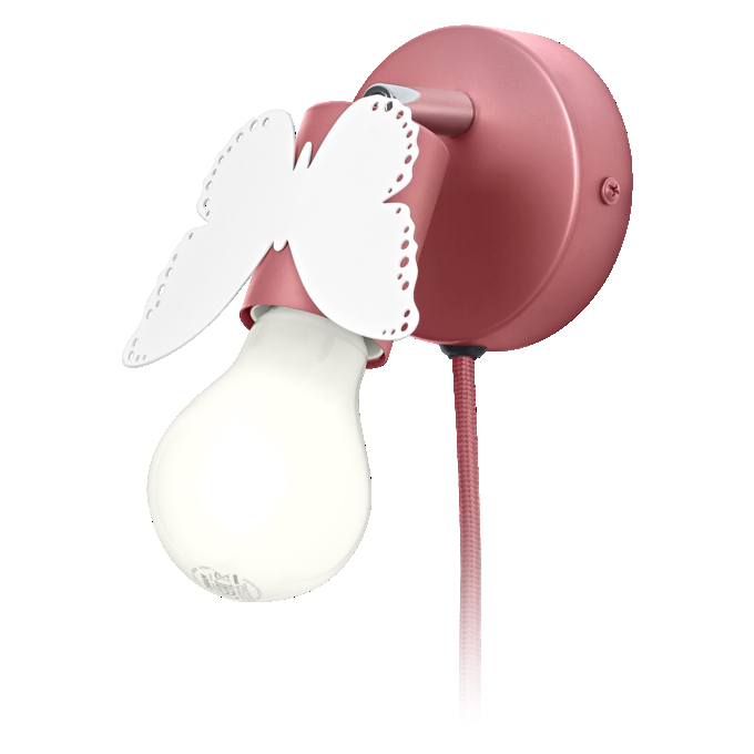 Wall Butterfly E27 Pink EU Plug white, upright, sw. on