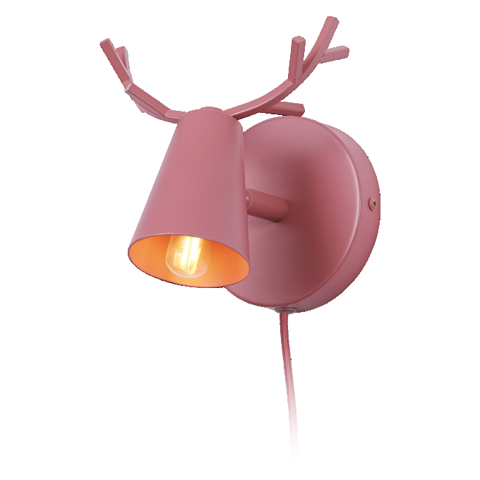Wall Deer E14 Pink EU Plug white, upright, sw. on