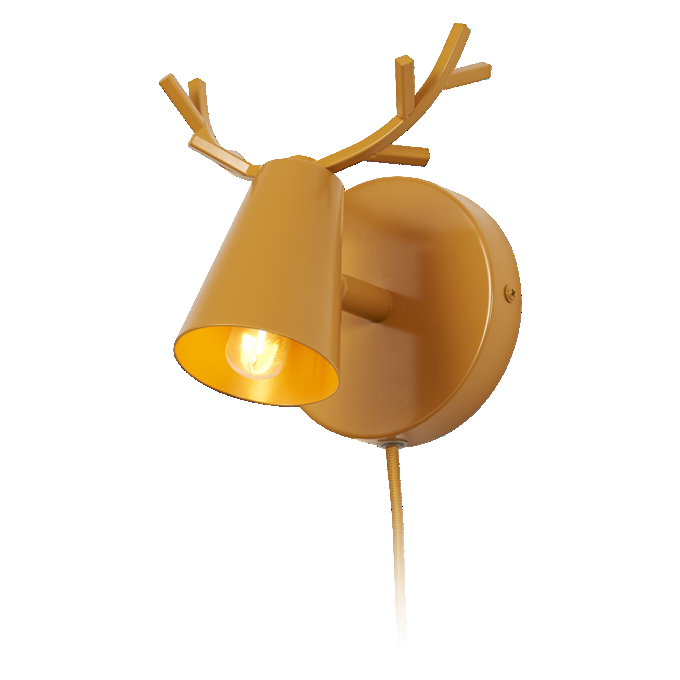 Wall Deer E14 Yellow EU Plug white, upright, sw. on