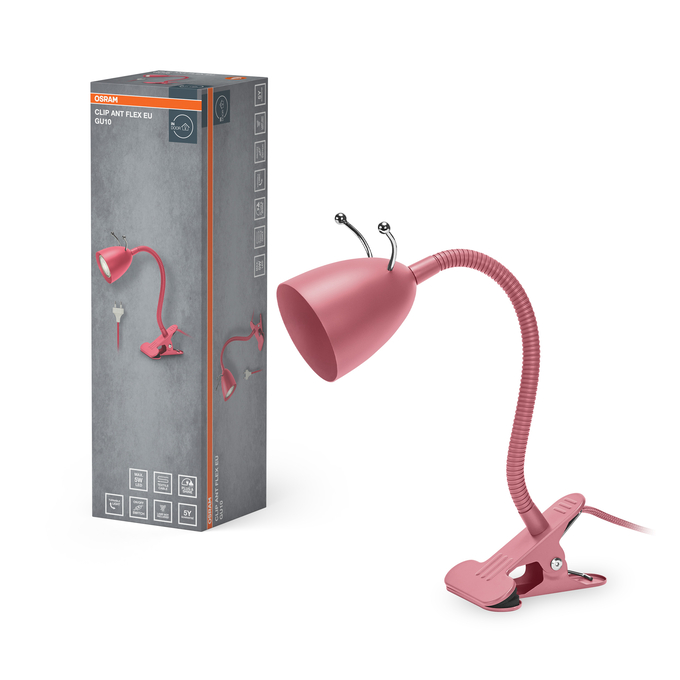 Clip Ant Flex GU10 Pink EU Plug Kombinált felvétel = Szép kép a termékről + kép a csomagolásról