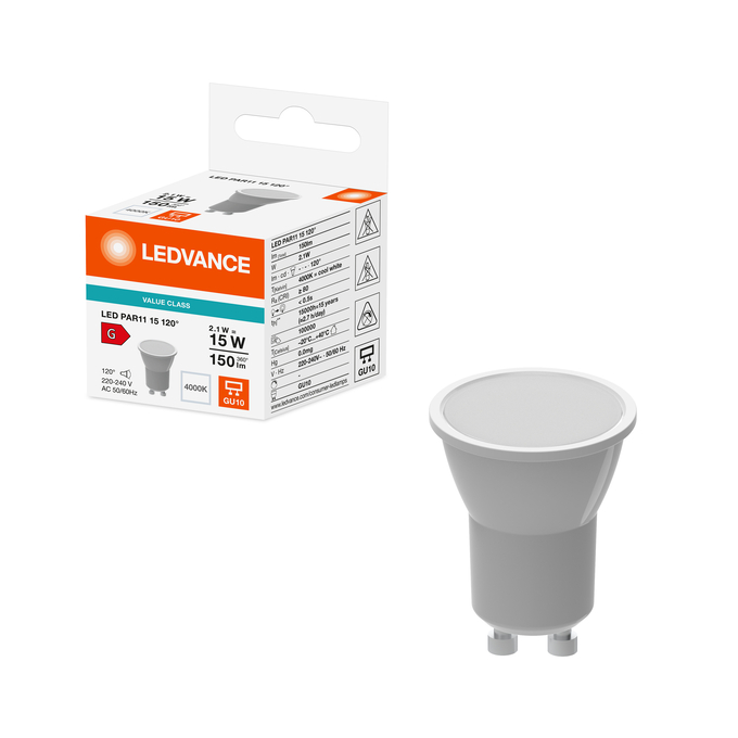 LED VALUE PAR 11 15 120° 2.1W/4000 K GU10 Kombinirani snimak = Slika proizvoda + slika pakiranja