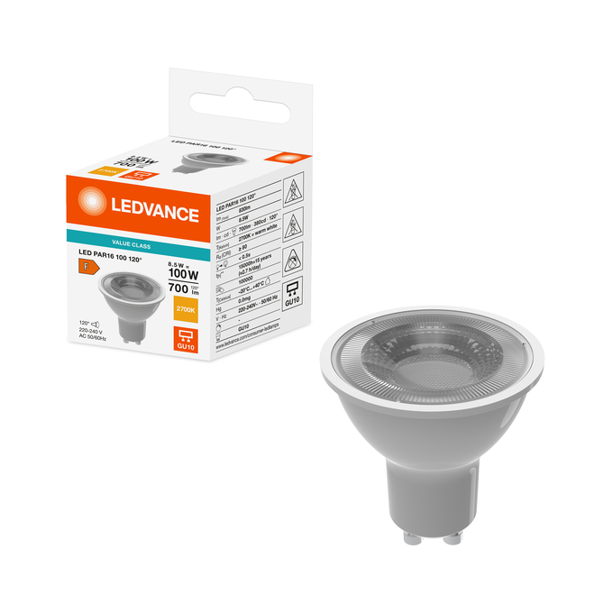 LED VALUE PAR 16 100 120° 8.5W/2700 K GU10 Kombo Çekim = Ürün Güzellik Çekimi + Ambalaj Görselleri