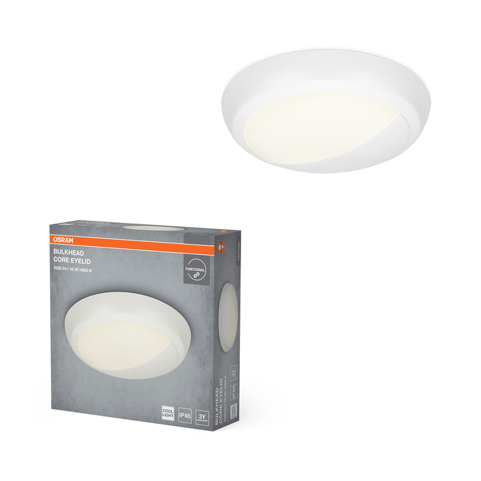 LED Bulkhead Core Eyelid 16W 840 White Combo Shot = Product Beauty Shot + Packaging Image