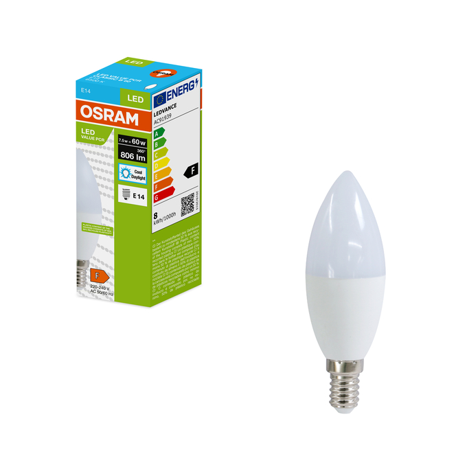 LED Recycled Plastic Classic B 60 7.5W/6500K E14 Kombinirani snimak = Slika proizvoda + slika pakiranja