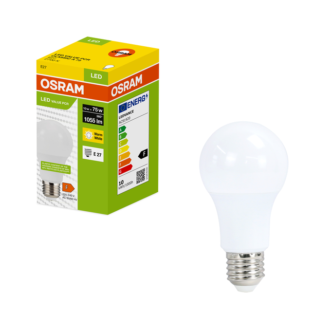 LED Recycled Plastic Classic A 75 10W/2700K E27 Fotografie combinată = Fotografiede prezentare + Imagine cu ambalaj