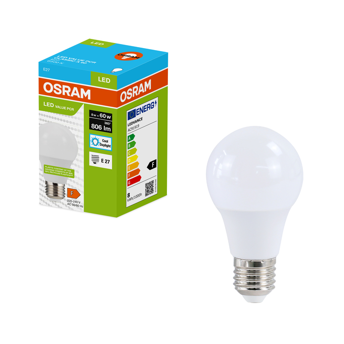 LED Recycled Plastic Classic A 60 8W/6500K E27 Fotografie combinată = Fotografiede prezentare + Imagine cu ambalaj