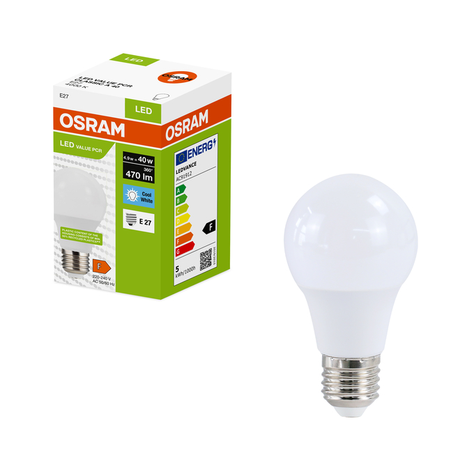 LED Recycled Plastic Classic A 40 4.9W/4000K E27 Fotografie combinată = Fotografiede prezentare + Imagine cu ambalaj