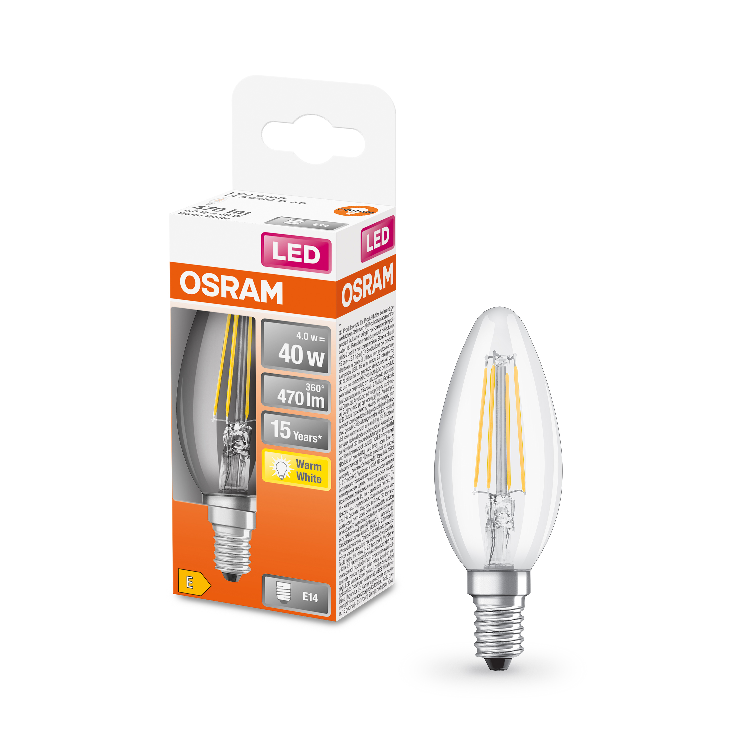 OSRAM LED Base Classic A / LED-lamp in bulb shape with E27-base / not  dimmable / replacement for 60 Watt / filament style clear / warm white -  2700