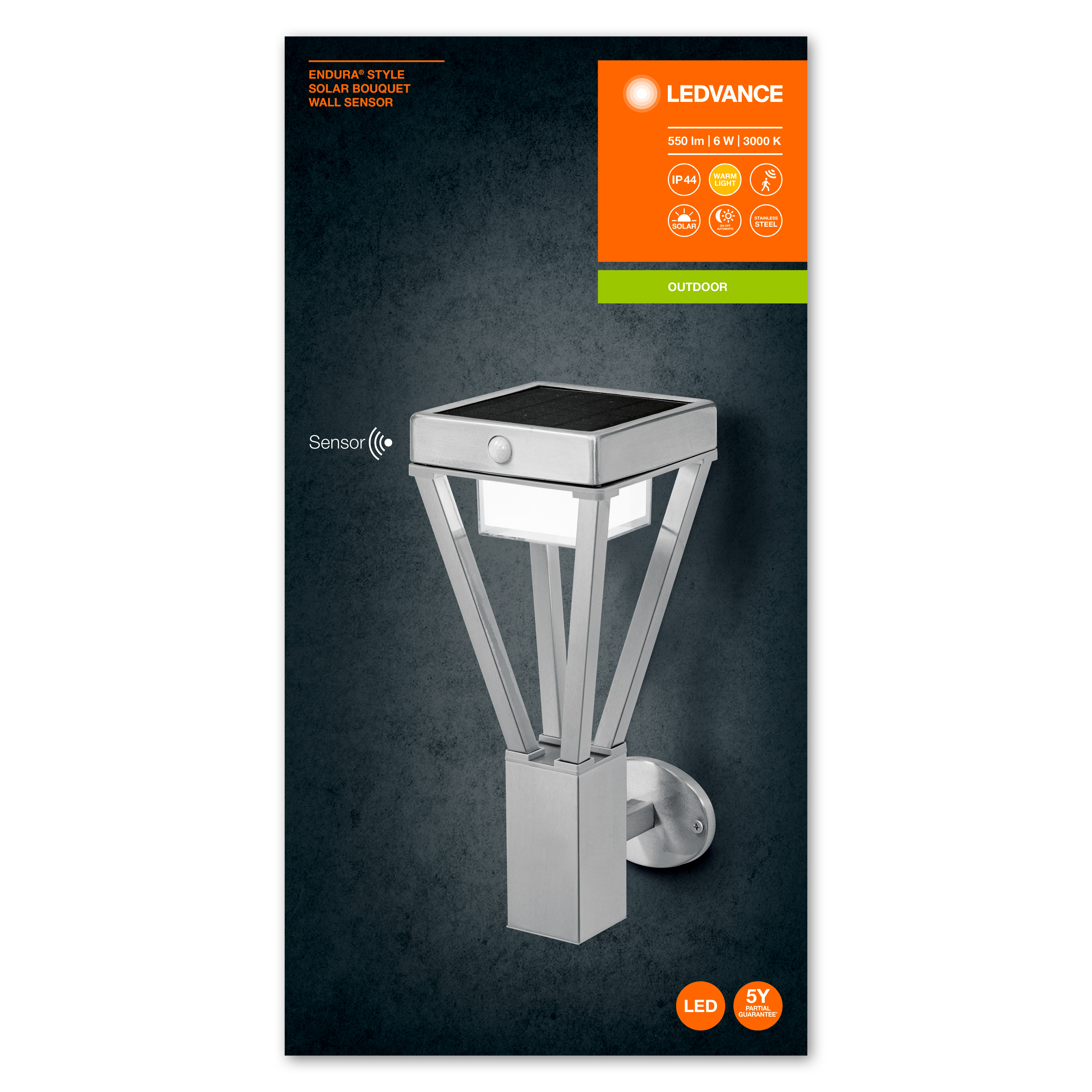 LEDVANCE ENDURA Solar-Sensor-Flutlicht, schwarz, 8W, 850lm