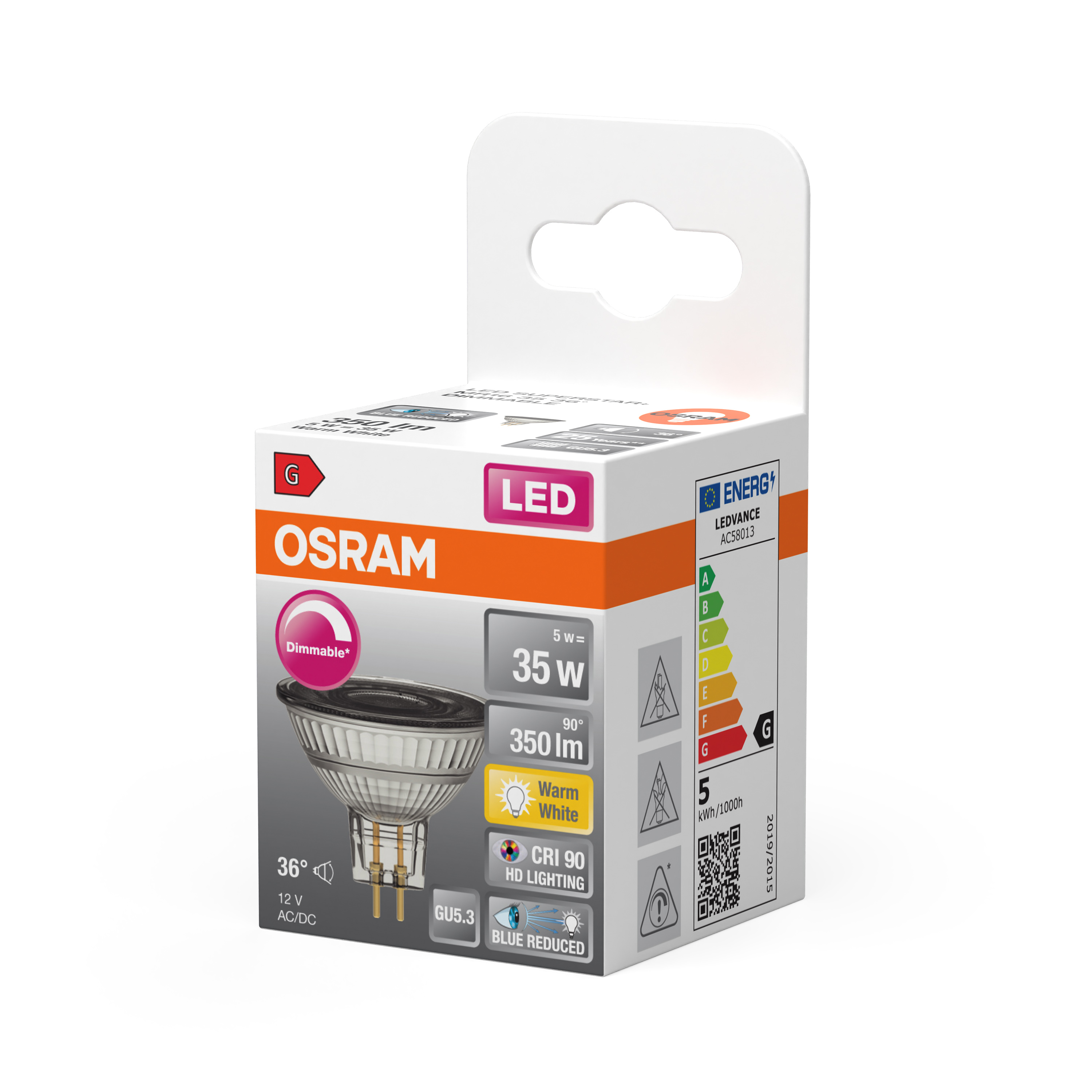 Ampoule Spot LED Ledvance/Osram GU5.3 5W 345Lm 4000K 36º IP20 Dimmable