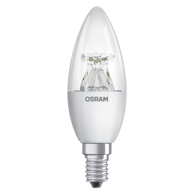 LED PFM CLAS B 6 W/2700 K E14 CL DIM white, upright, OSRAM logo
