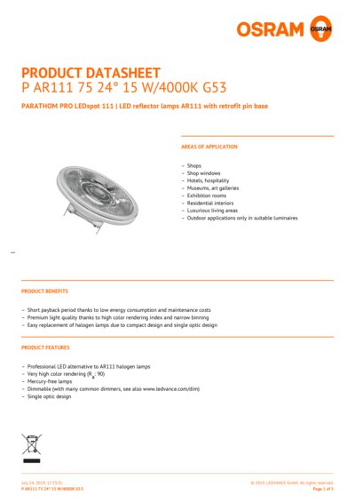 Osram parathom pro hot sale g53 ar111