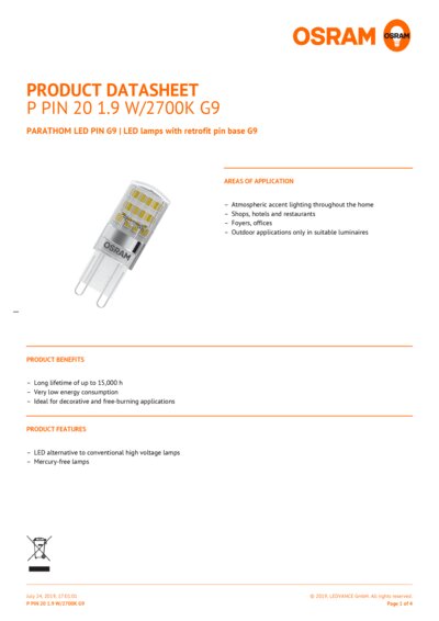 Osram parathom hot sale led pin g9