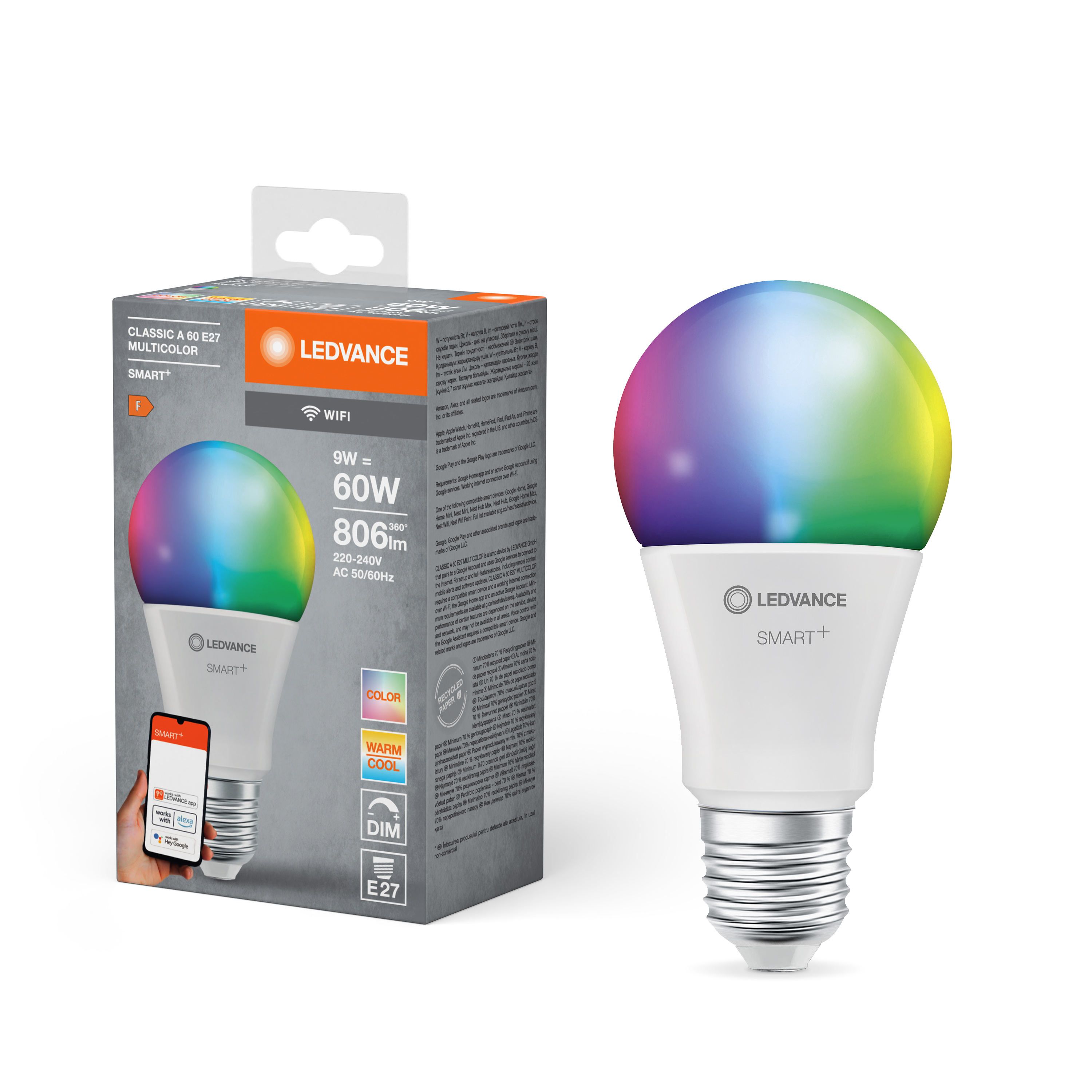 LEDVANCE LED Smart HomeKit Classic A60, E27 10 watts multicolore