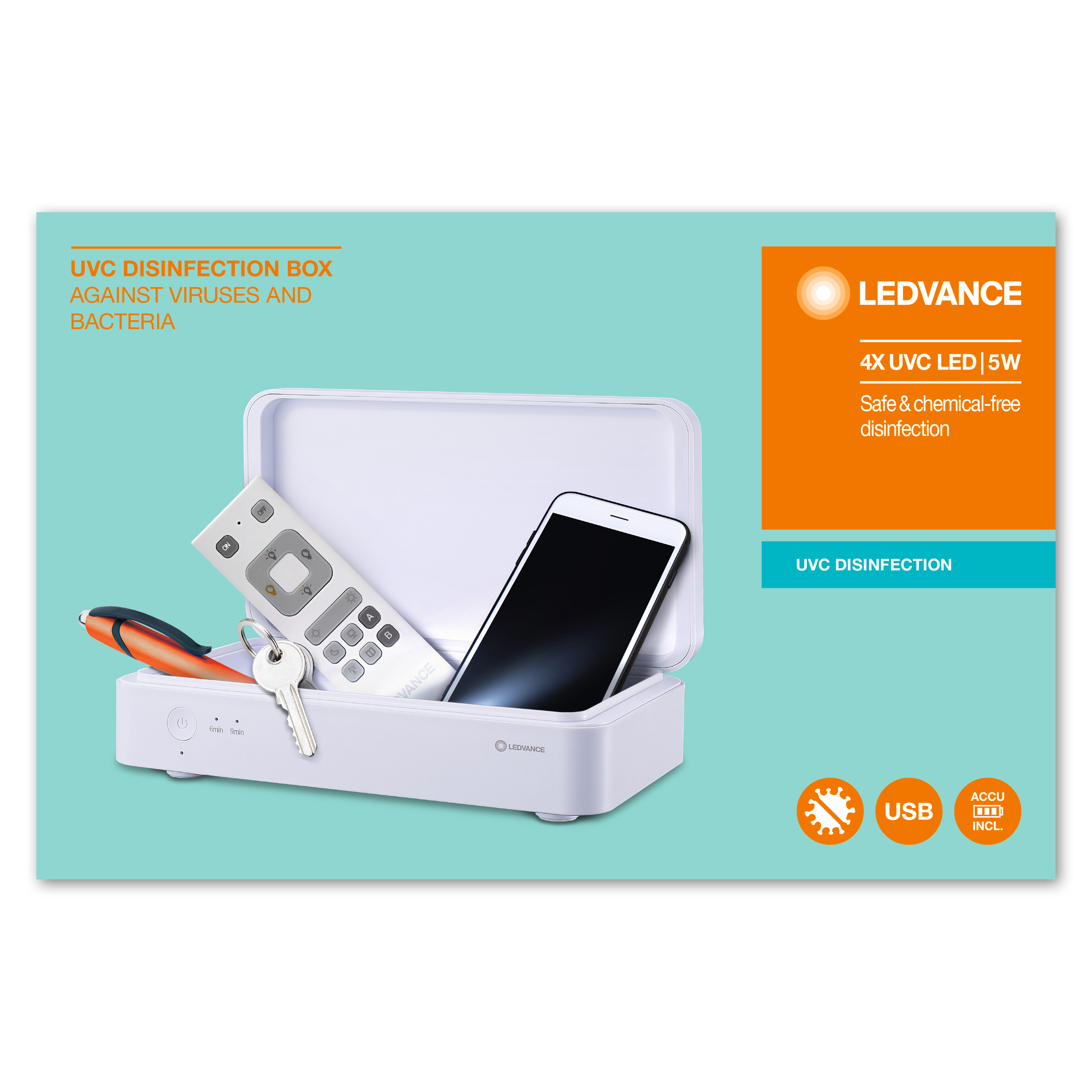 LEDVANCE UV-C Sterilisation Box, Full UV-C Power for Combating Viruses and  Bacteria, Mobile Sterilisation Unit for Disinfecting Items of Daily Use,  219.0 mm x 126.0 mm x 63.0 mm : : Home