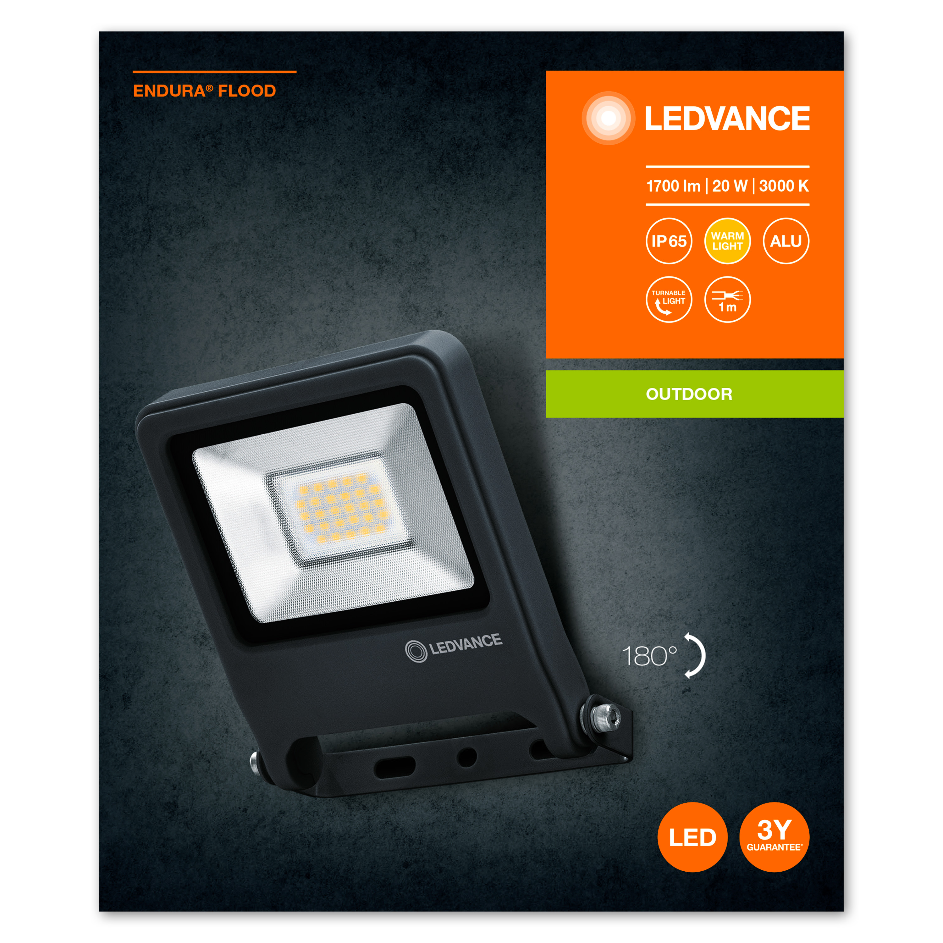 LEDVANCE Projecteur LED d'extérieure pour mur - ENDURA® FLOOD Sensor blanc  chaud / 50 W - 220…240 V - Angle de rayonnement: 120° - blanc chaud - 3000  K - Matériau: aluminium - IP44} - Luminaires extérieur - Achat & prix