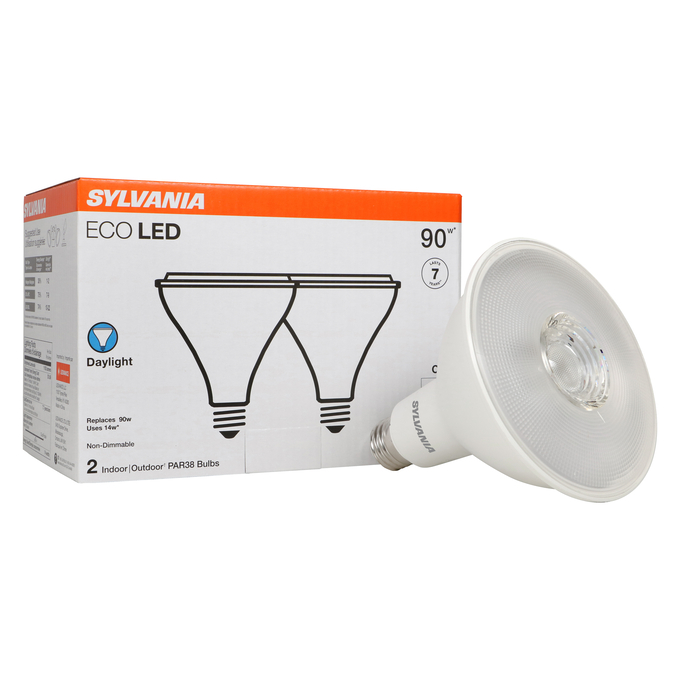 ECO LED PAR Lamps PAR38 14W 5000K FL 40 2PK Combo Shot = Product Beauty Shot + Packaging Image