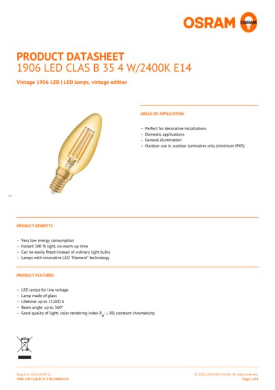 Vintage 1906 Clas B 35 4 W 2400 K E14