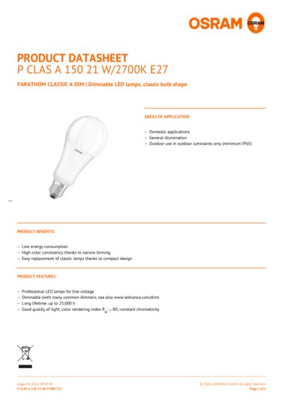 Parathom Classic A Dim Ledvance