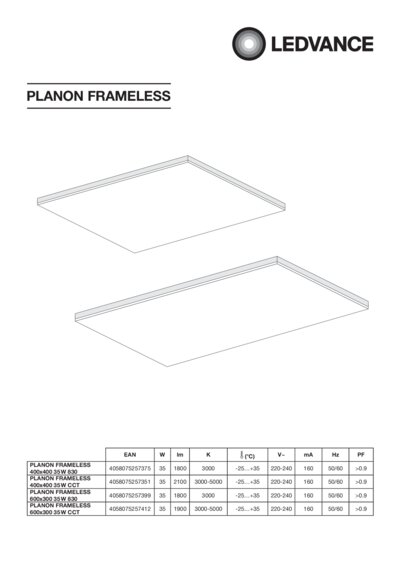 Frameless Panel Luminaires For Wall And Ceiling Mounting Ledvance
